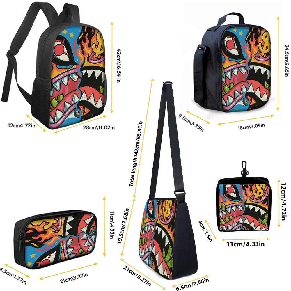 Trendy Shark Graphic Backpack Set | Stylish & Functional for All