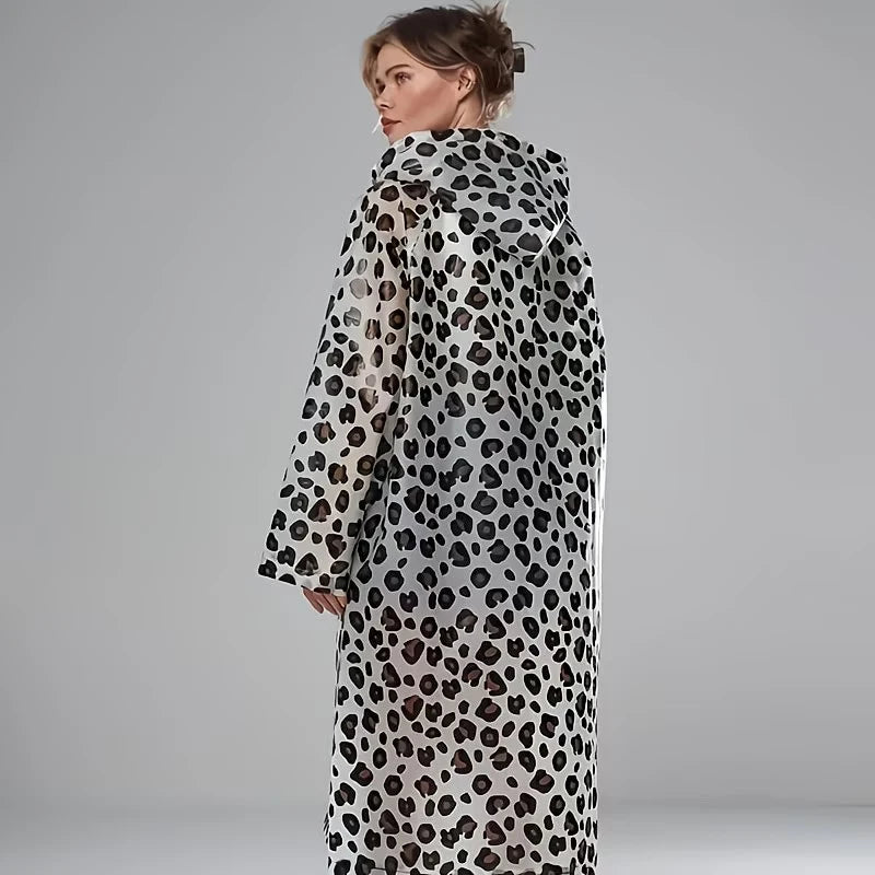 Lightweight Leopard Print Rain Poncho | Packable & Windproof