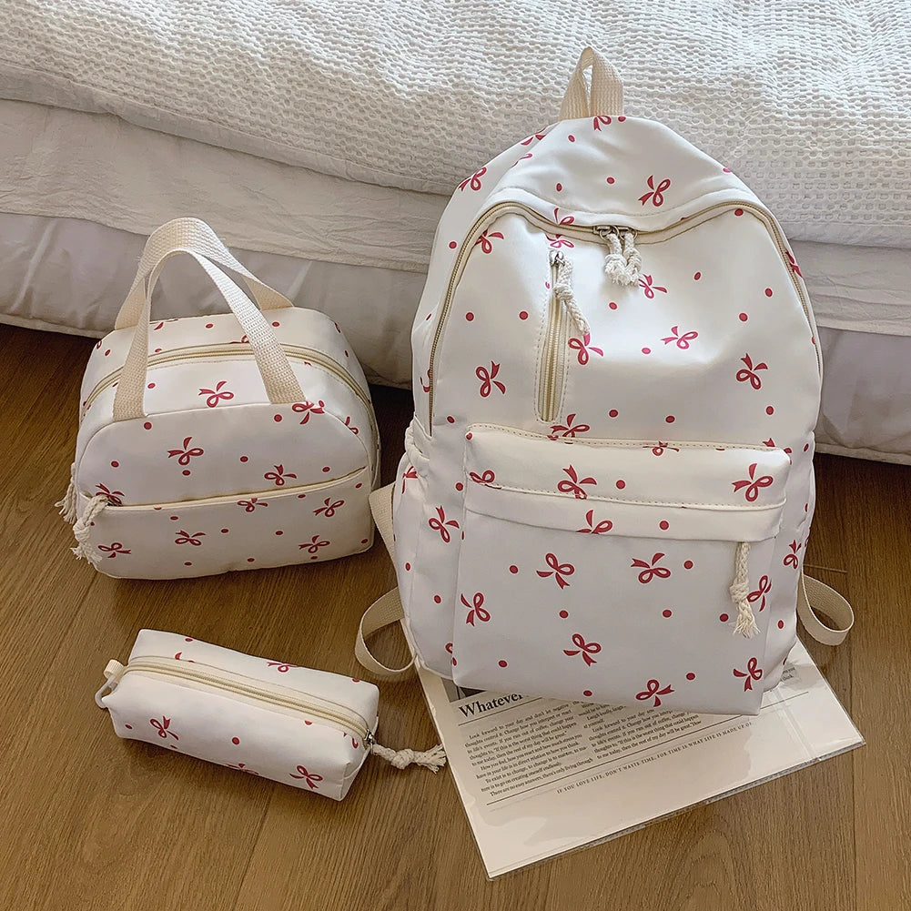 Stylish Bow Print School Bag Set | Rucksack, Handbag & Pencil Case