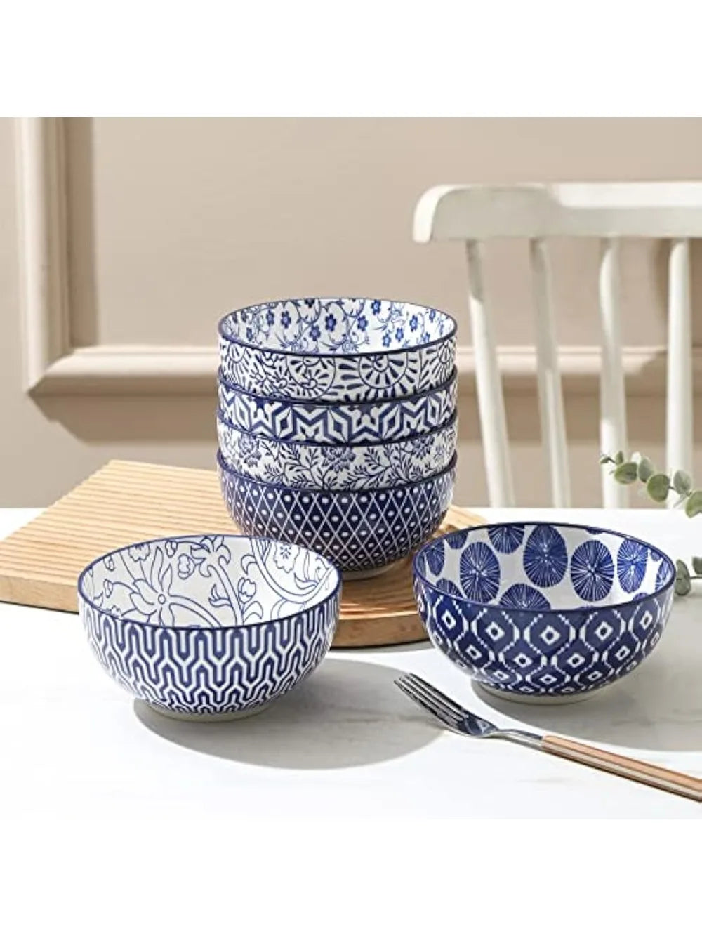 Set of 6 Vintage Blue Ceramic Cereal Bowls – Perfect for Meals