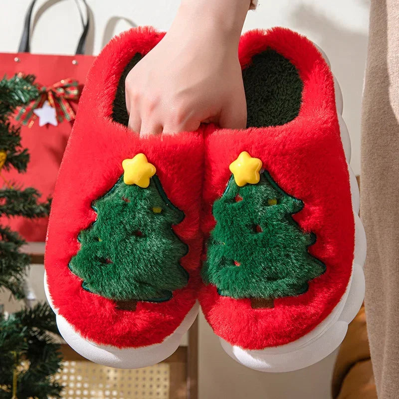 Cute Christmas Tree Fluffy Slippers | Cozy Indoor/Outdoor Slides