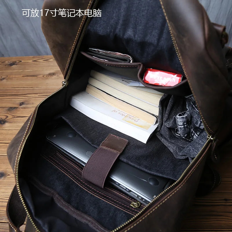 Large Capacity Retro Leather Men's Backpack for Travel & Work