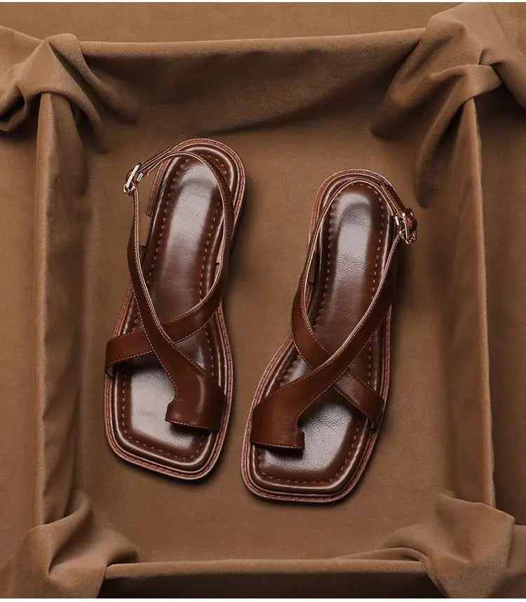 Women's Retro French Style Buckle Sandals | Comfort & Style
