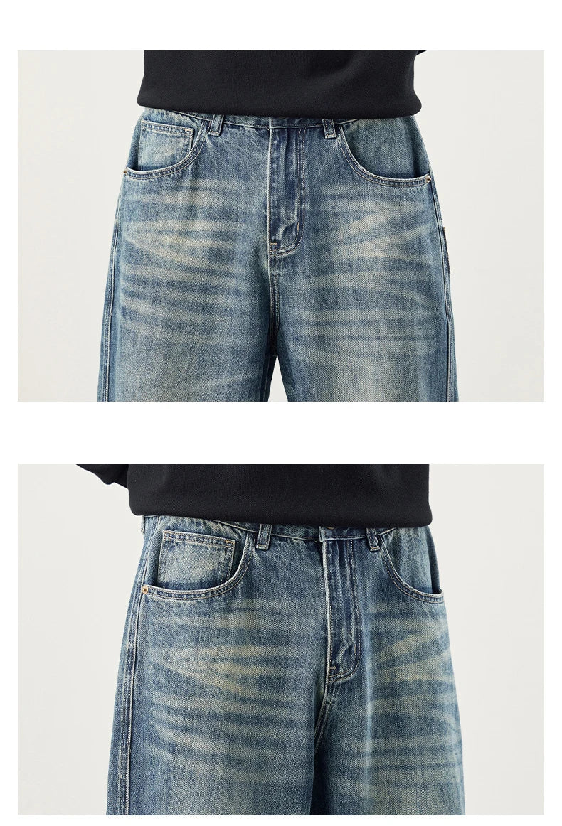 Wide-Leg Warm Fleece Jeans — Winter Thick Loose Straight Denim Pants for Men, Vintage Casual Velvet-Lined Korean Style Trousers