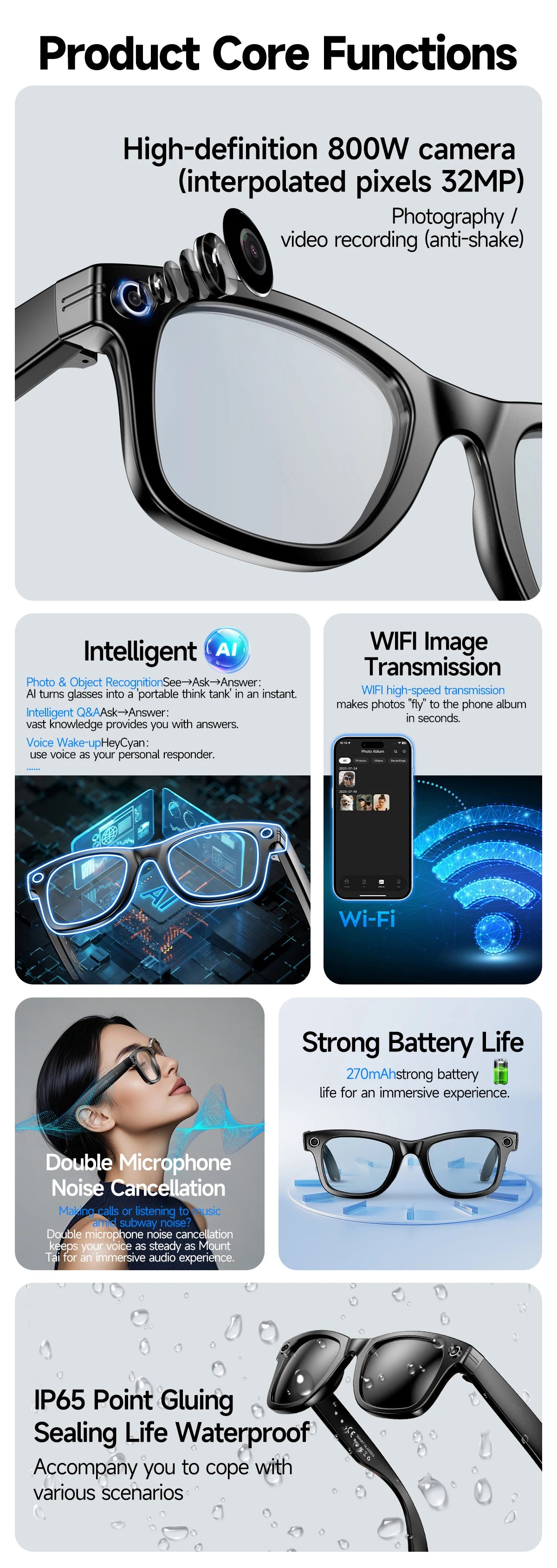 AI Smart Translation Glasses | 8MP Camera, Bluetooth & Voice Control