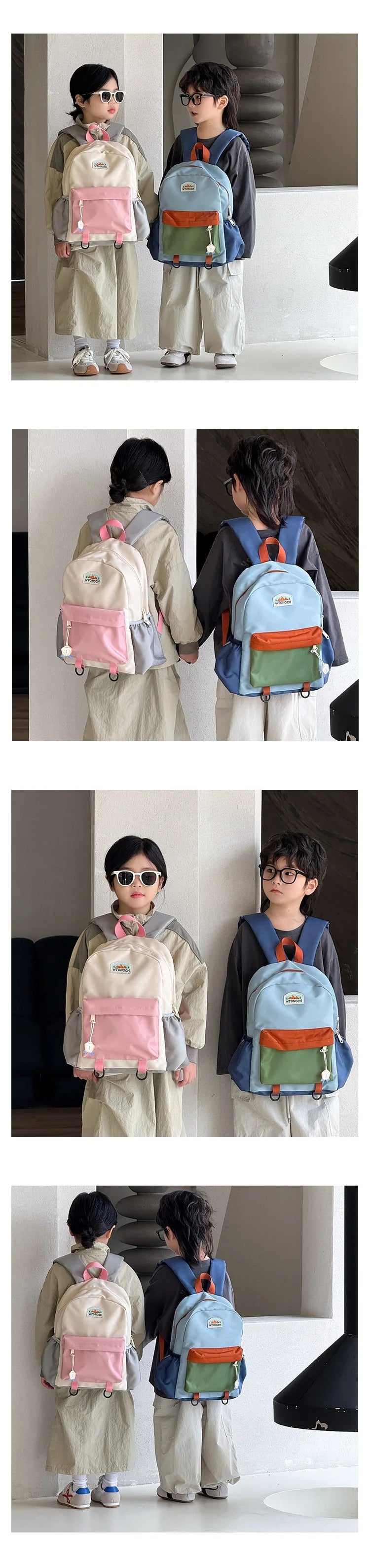 Lightweight Color Block Kids Backpack for School & Travel