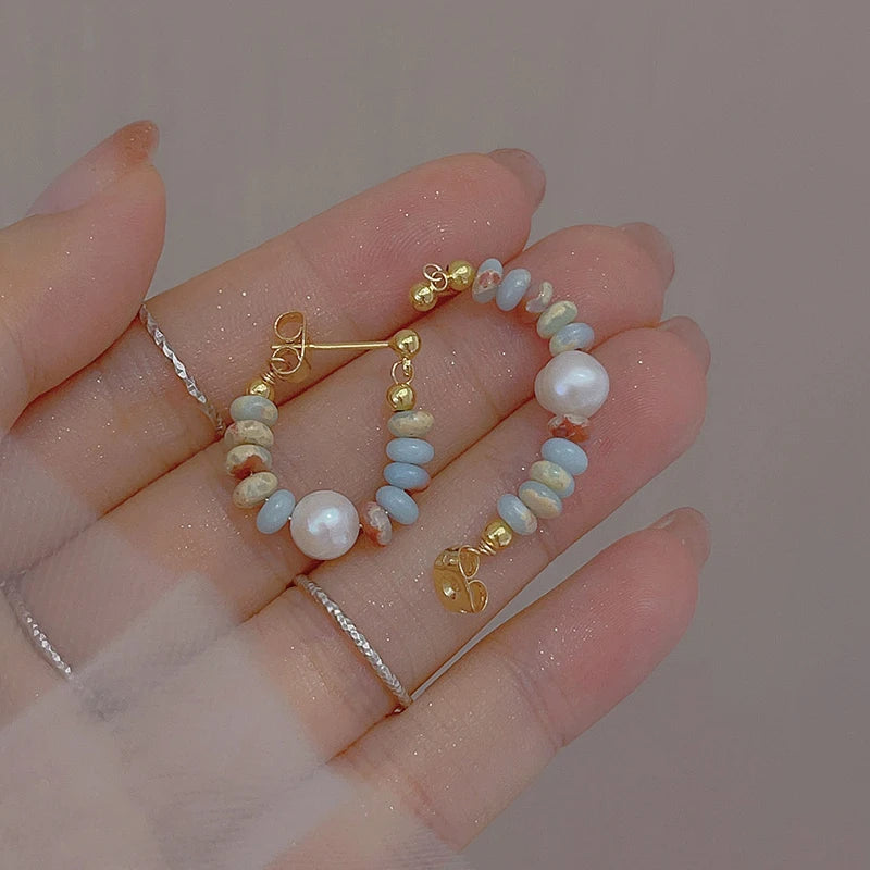 Elegant Natural Stone Beaded Pearl Pendant Earrings for Women