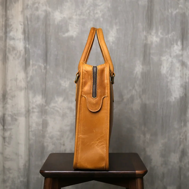 Handmade Genuine Leather Briefcase | Retro Large Capacity Laptop Bag