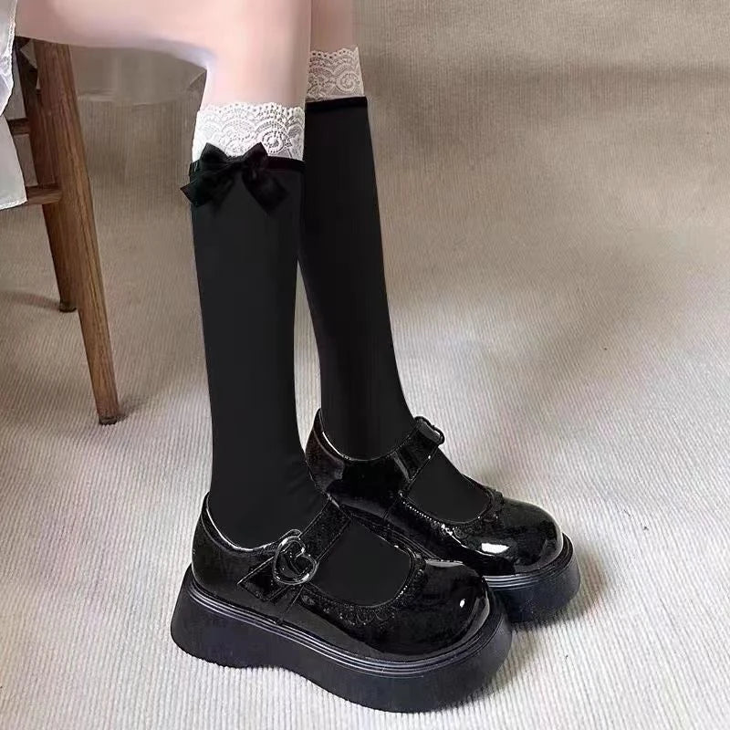 Elegant Japanese Lolita Mid-Tube Socks | Bow & Lace Design