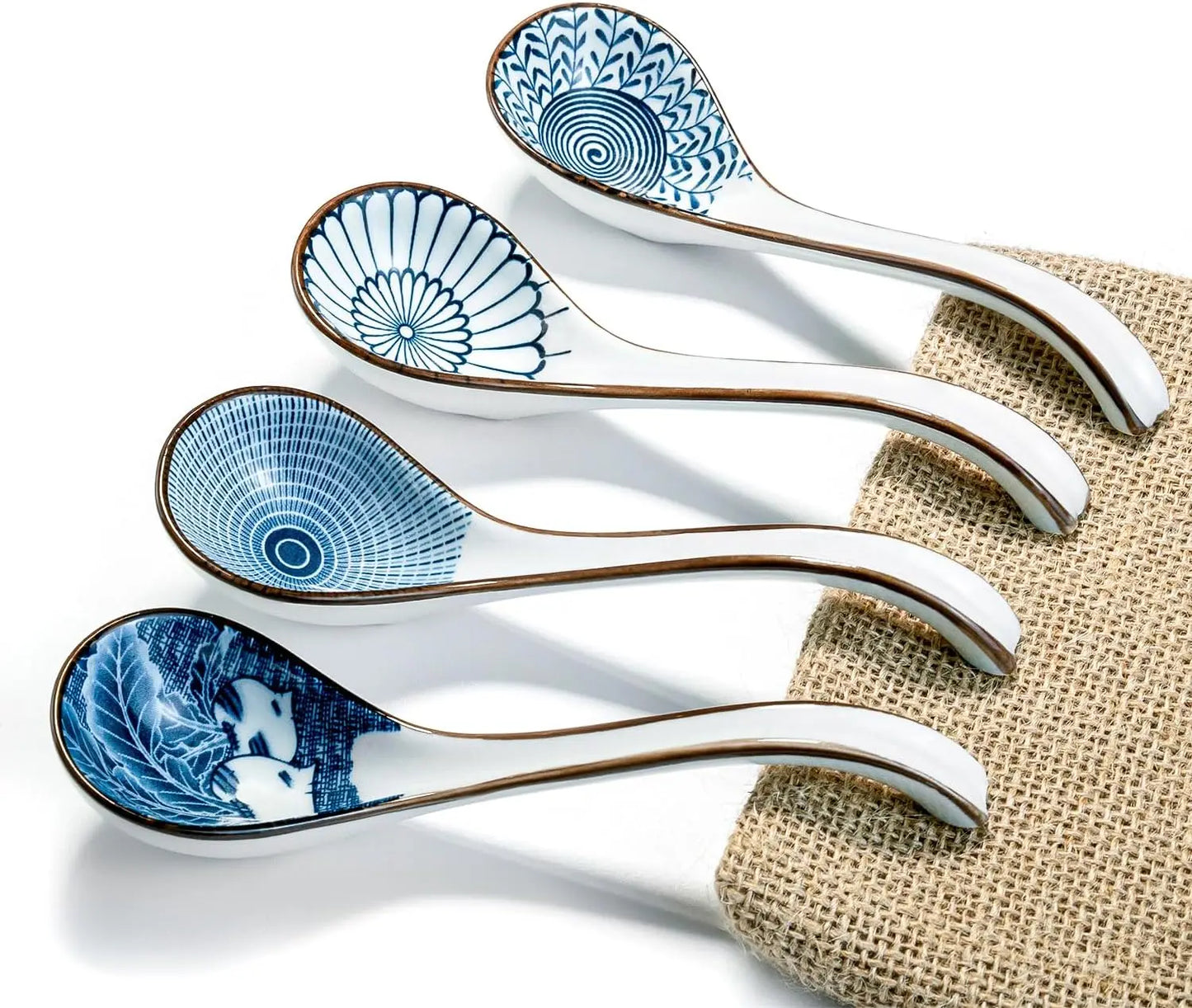 Asian Ceramic Soup Spoon | Long Handle & Non-Slip Design