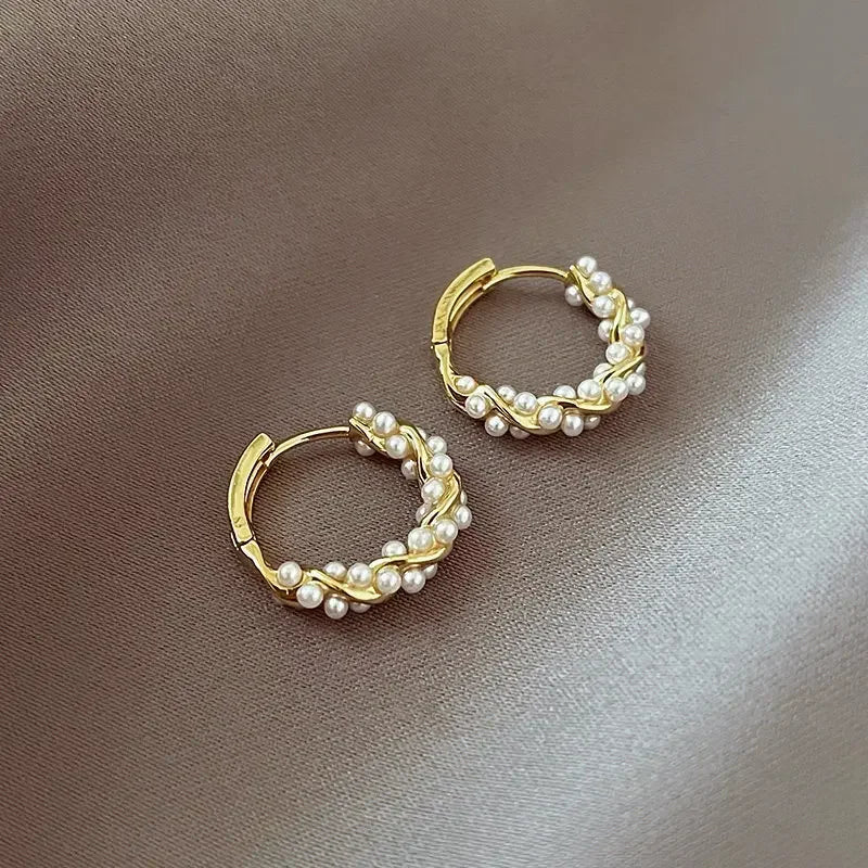 Minimalist Pearl Hoop Earrings for Women | Elegant Huggie Style