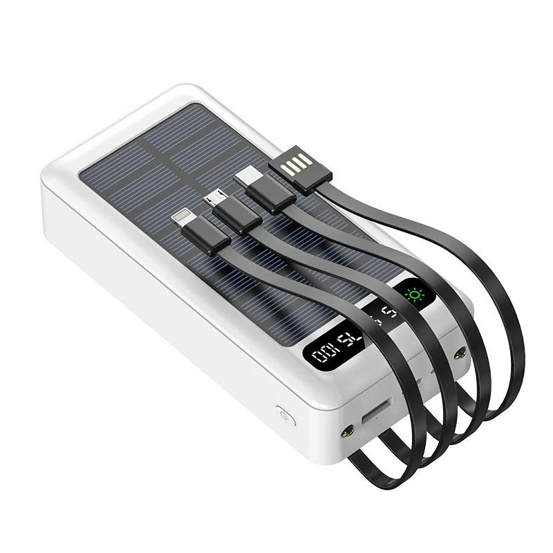 50000mAh Solar Power Bank with Built-In Cables for Outdoor Trips