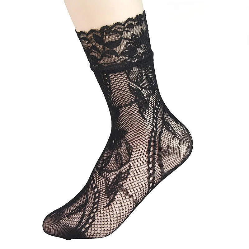 5 Pairs Floral Lace Socks | Thin Breathable Summer Hosiery