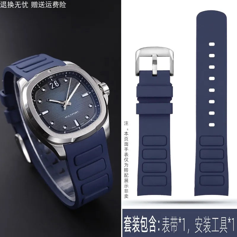 22mm Rubber Watch Strap | Stylish Black/Grey Fluoroelastomer Band