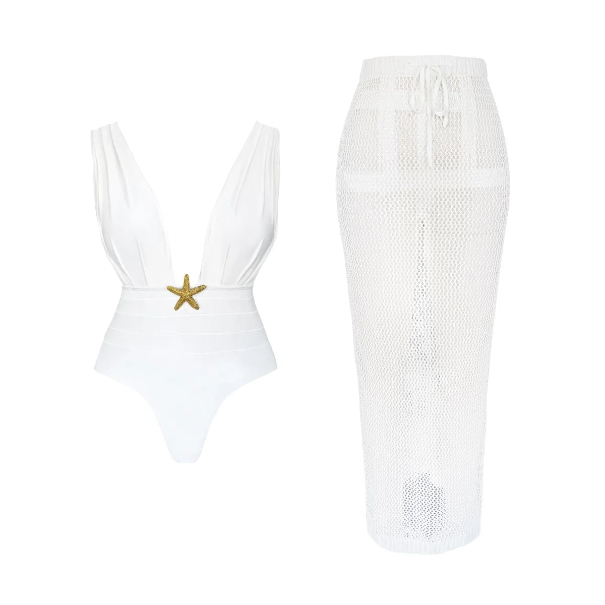 Deep V One Piece Swimsuit | Sexy Shiny High Waist Swimwear