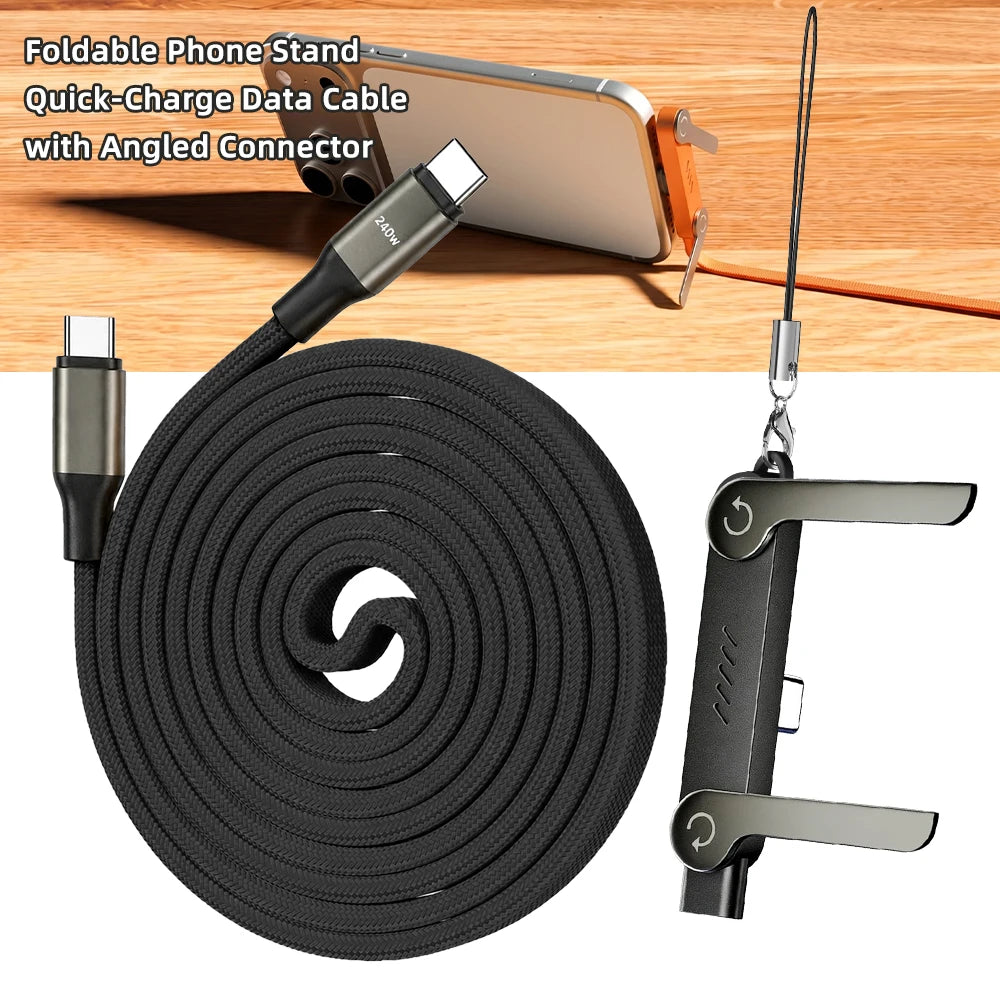 1.5M Fast Charging USB-C Cable & Foldable Phone Stand | 90° Elbow