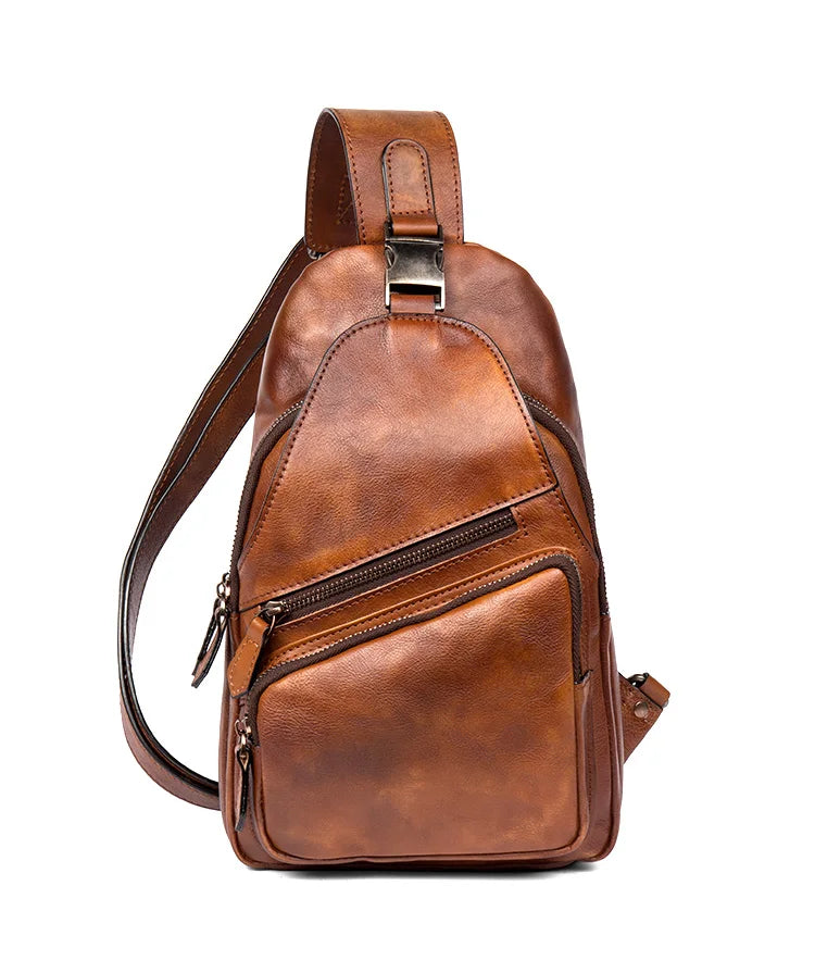 Large-Capacity Leather Chest Bag for Men | Casual Shoulder Bag