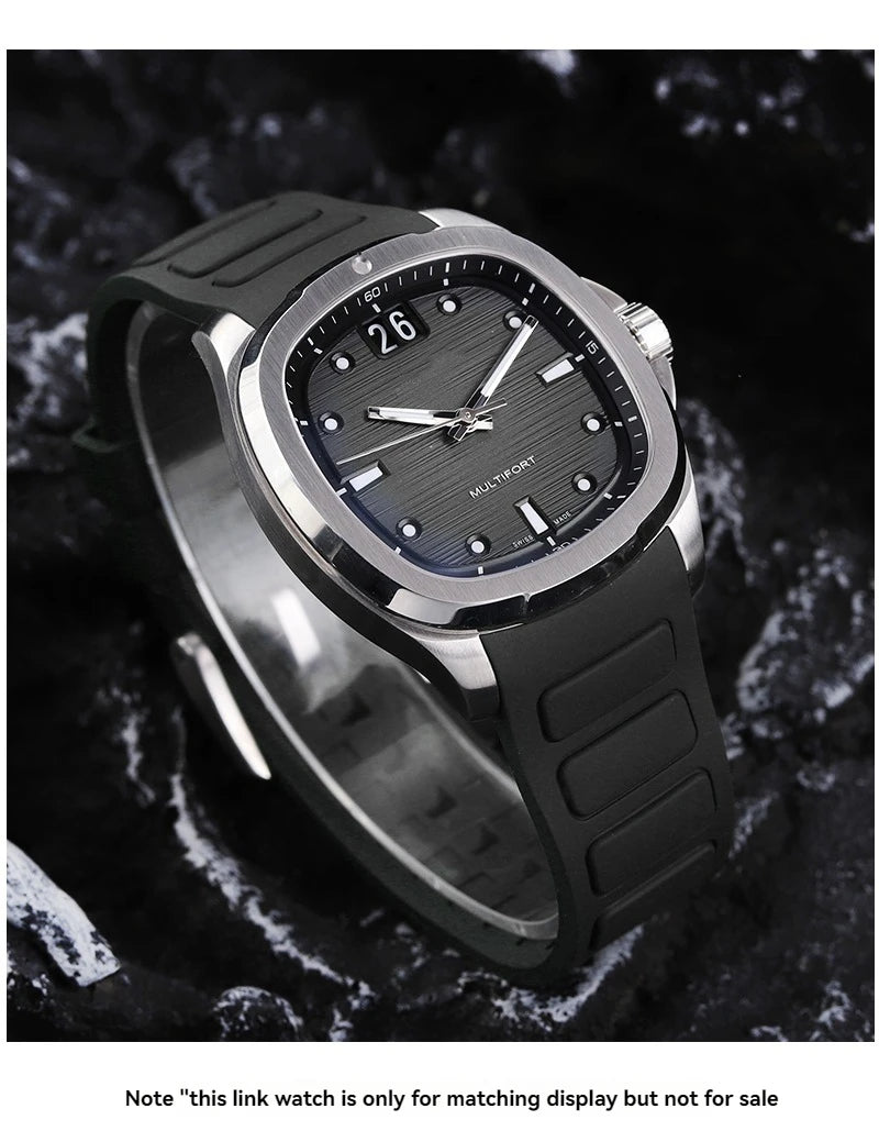 22mm Rubber Watch Strap | Stylish Black/Grey Fluoroelastomer Band