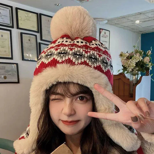 Women's Warm Knitted Fluffy Trapper Hat | Cozy Earflap Beanie