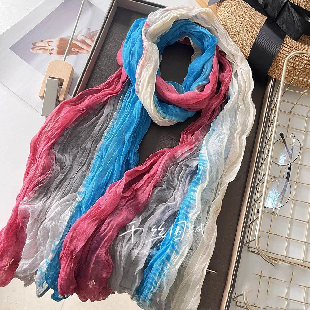 Elegant Women's Long Cotton Hemp Gradient Scarf for Winter Fashion