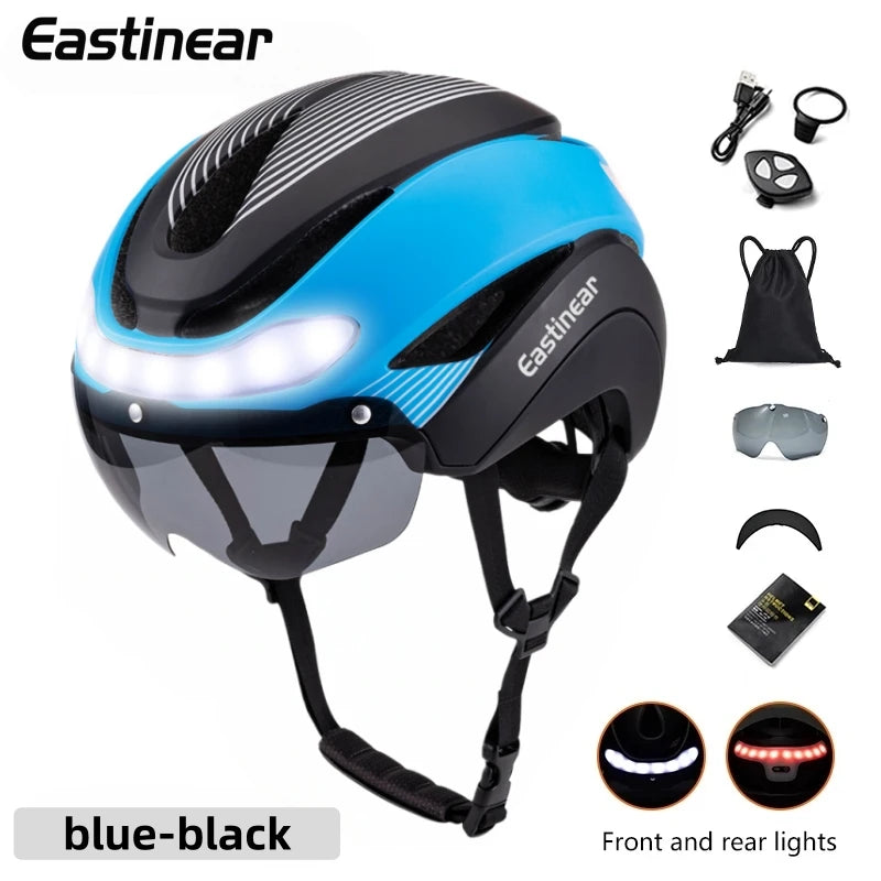 Ultralight Road Bicycle Helmet with LED Lights & Magnetic Goggles
