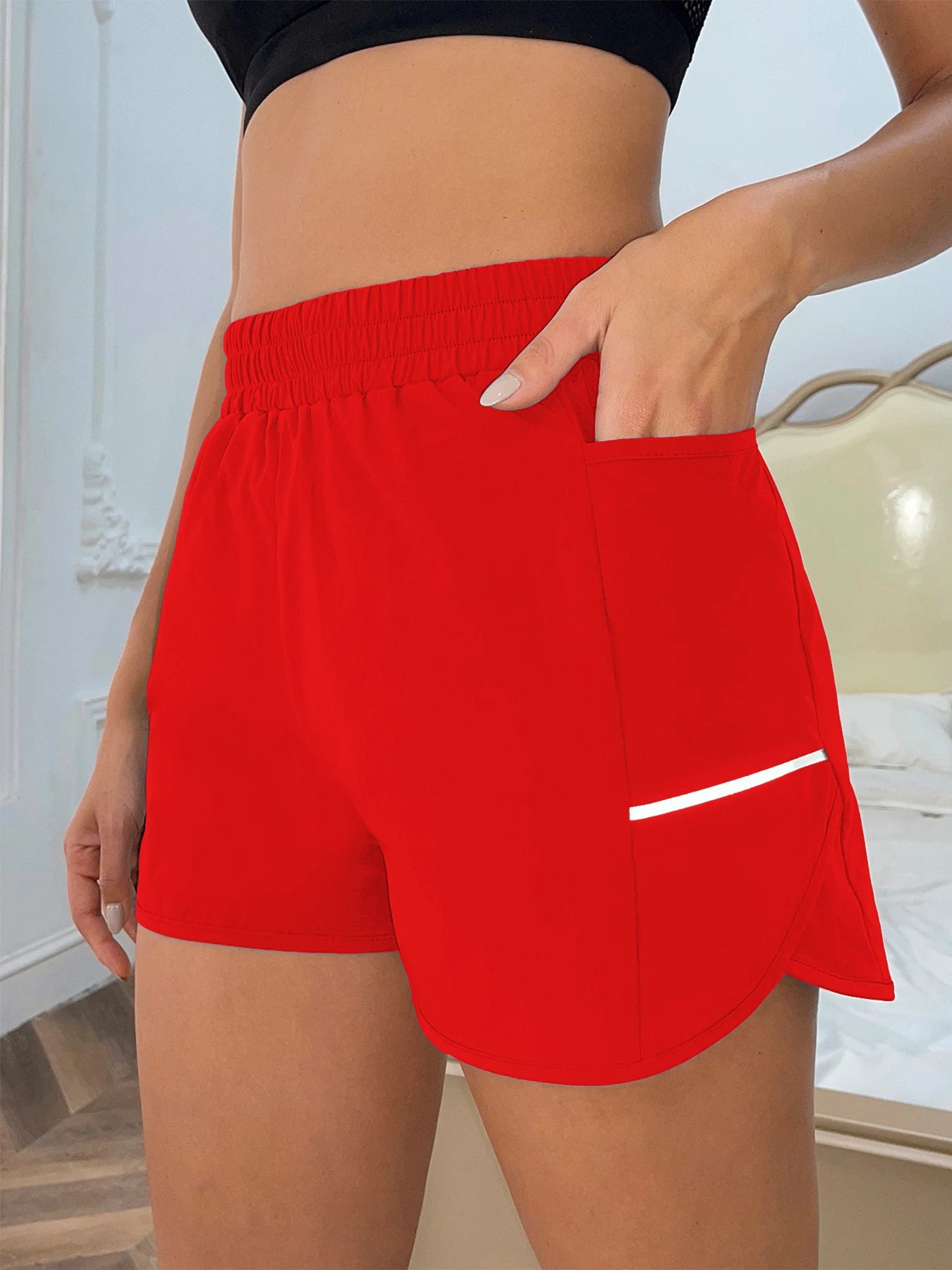 Women's Casual Sports Shorts with Mobile Pocket & Reflective Strips