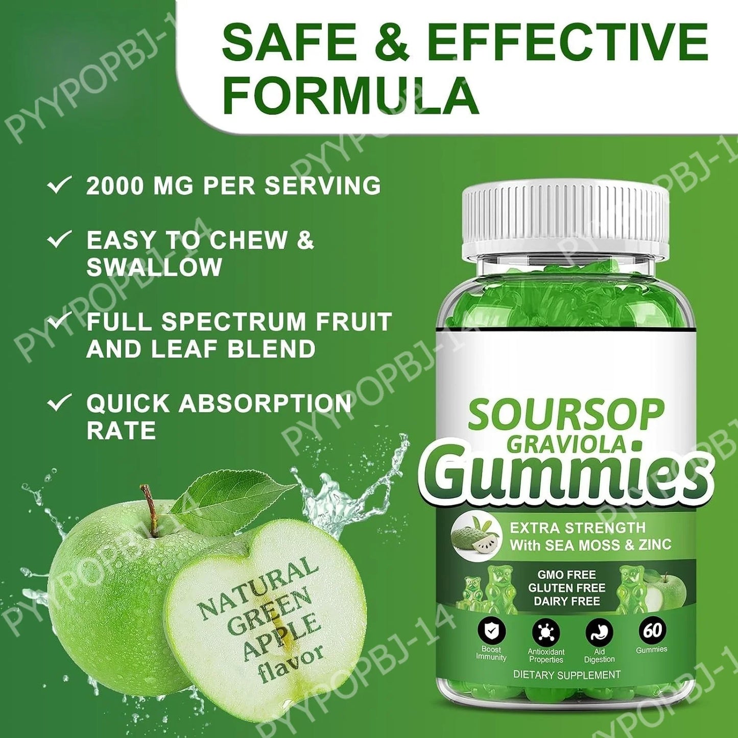 Soursop Graviola Gummies with Sea Moss & Vitamin C | Immune Support