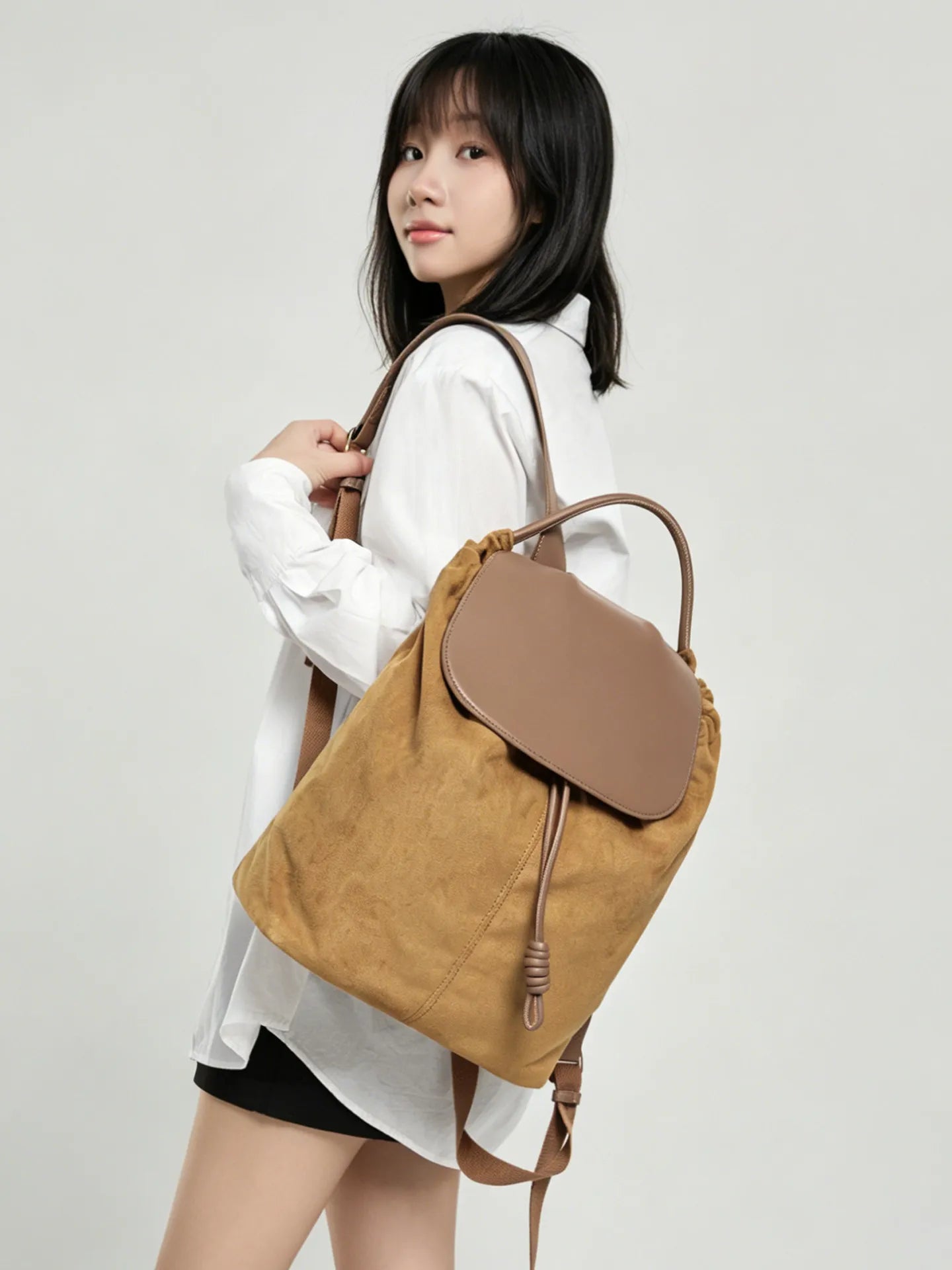 Versatile Large Capacity Suede Leather Bucket Backpack | Trendy Design