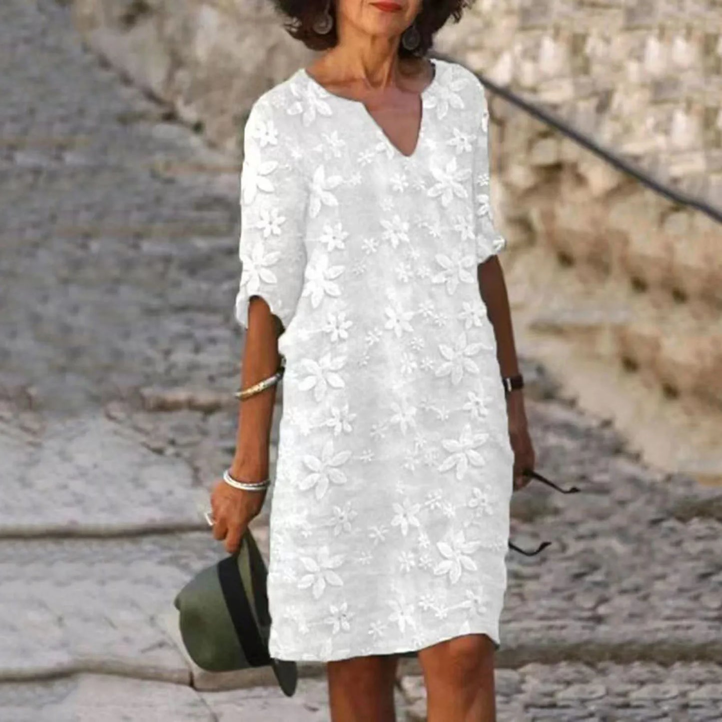 Women's Elegant Hollow Lace Midi Dress | Perfect for Summer Style