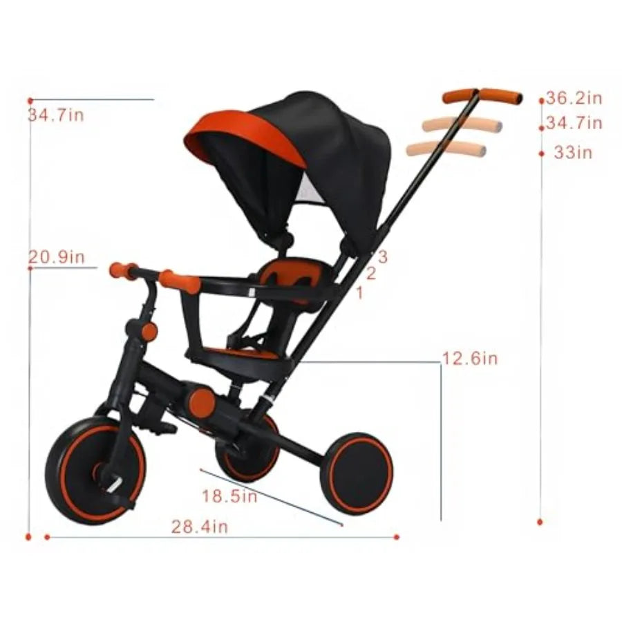 Foldable 8-in-1 Toddler Tricycle with Canopy | Ideal Gift