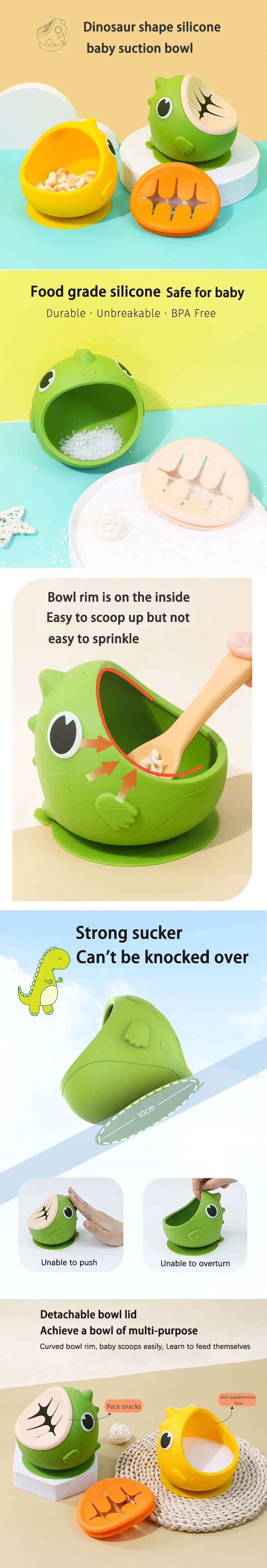 Dinosaur Silicone Bowl | Fun Suction Cup Baby Tableware