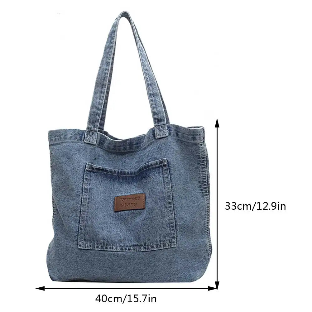 Stylish Large Canvas Tote Bag | Versatile Denim Handbag