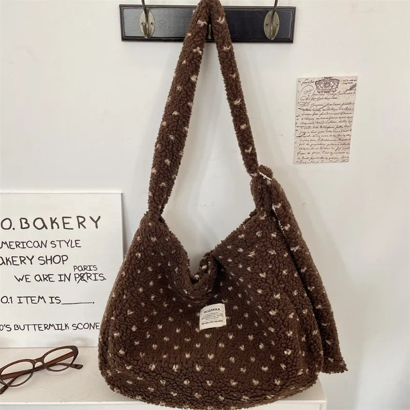 Large Capacity Plush Love Crossbody Bag for Autumn & Winter