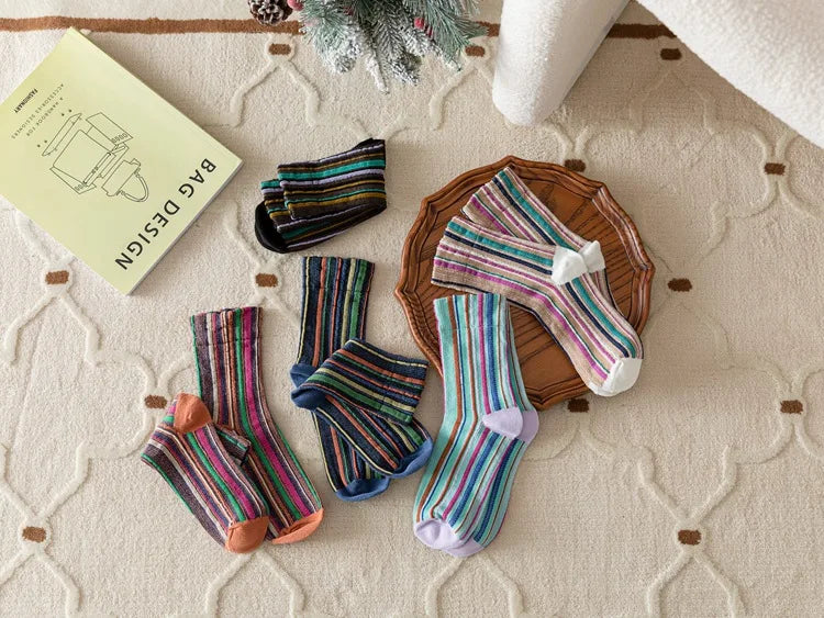 Colorful Striped Women's Crew Socks | Vintage Harajuku Style