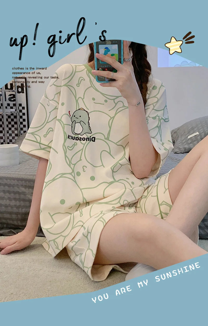 Plus Size Short Sleeve Pajamas for Women | Cute Cartoon Bear Design