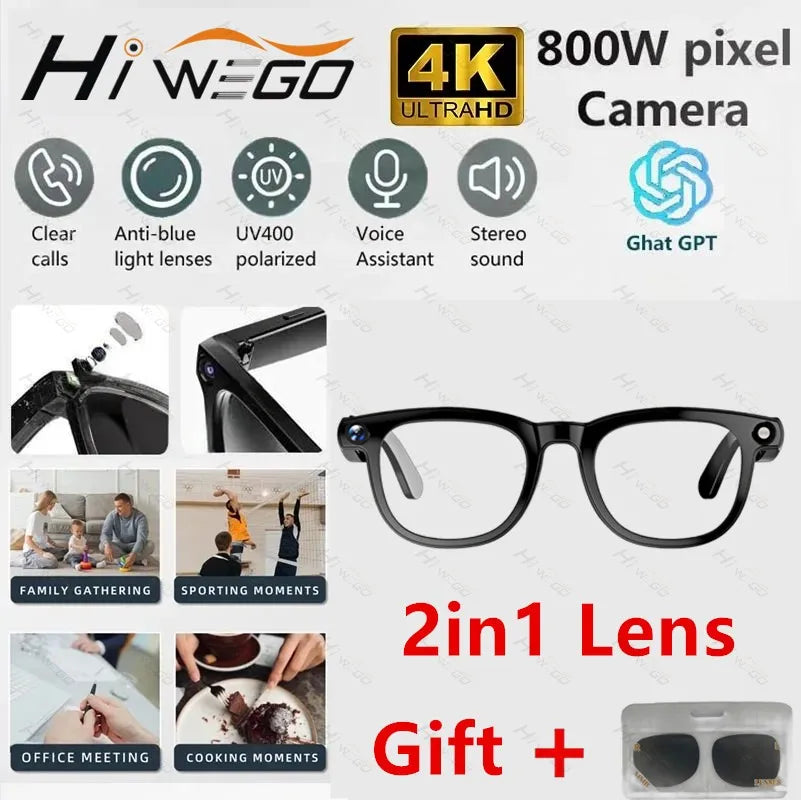 4K Smart AI Glasses with Camera and Voice Translation Features