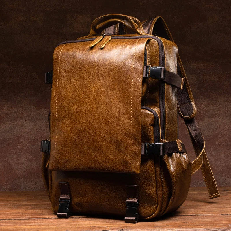 Retro Cowhide Backpack | Large Capacity Travel & Business Bag
