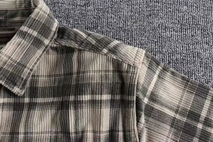 Men's Vintage Plaid Long Sleeve Shirt | Comfortable Corduroy Fashion