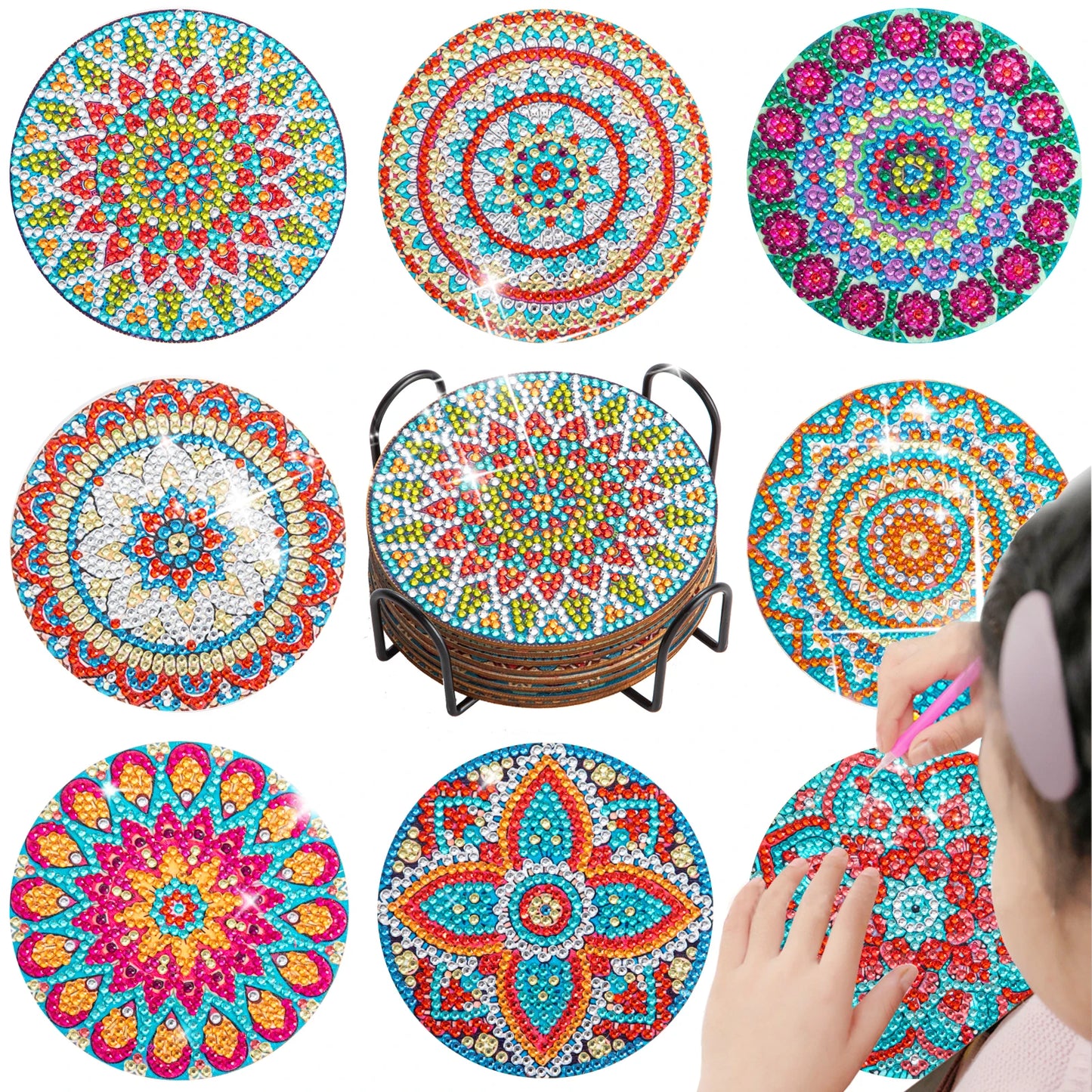 8-Piece DIY Mandala Diamond Painting Coasters | Full Drill Art Set