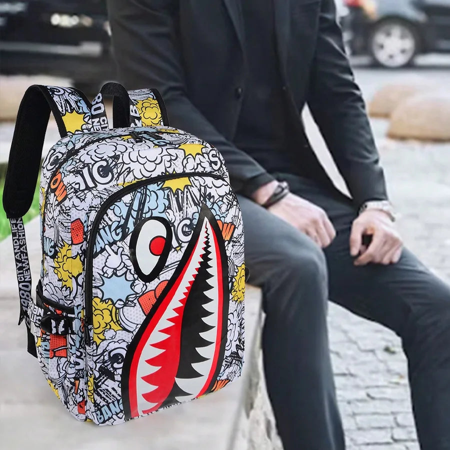 Large Capacity Waterproof Retro Shark Backpack for Outdoor Use