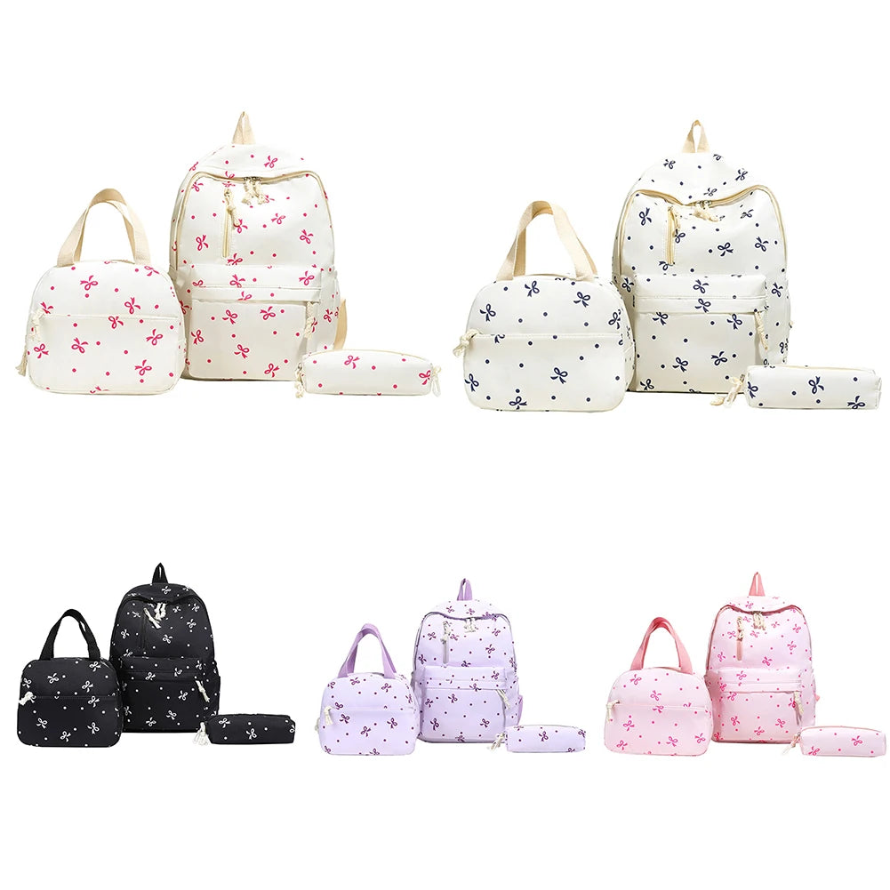 Stylish Bow Print School Bag Set | Rucksack, Handbag & Pencil Case