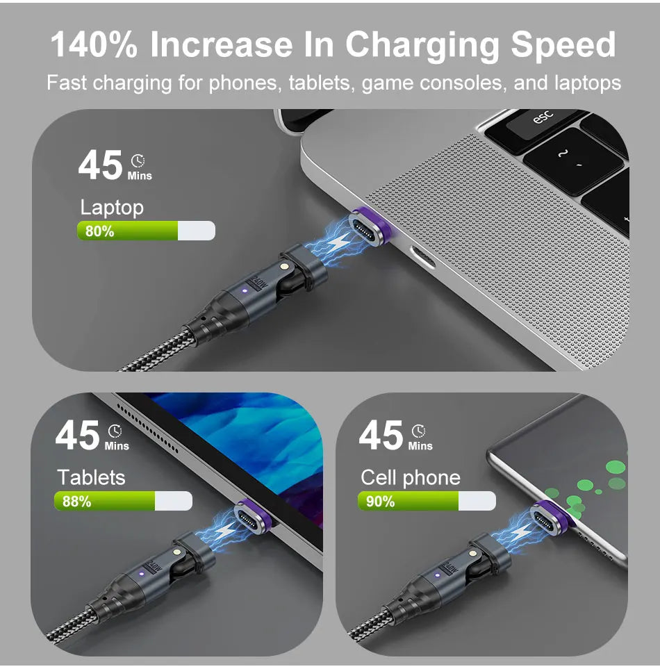 240W Fast Charging Magnetic Cable for USB-C & Micro Devices