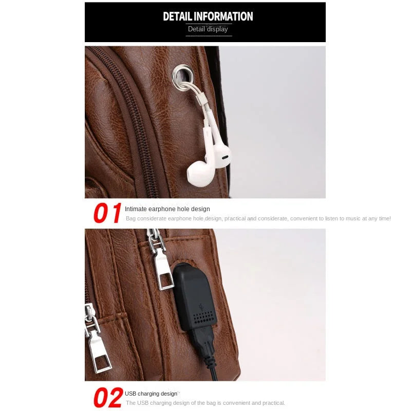 Men's Chest Bag with Headphone Hole | Versatile USB Shoulder Pack