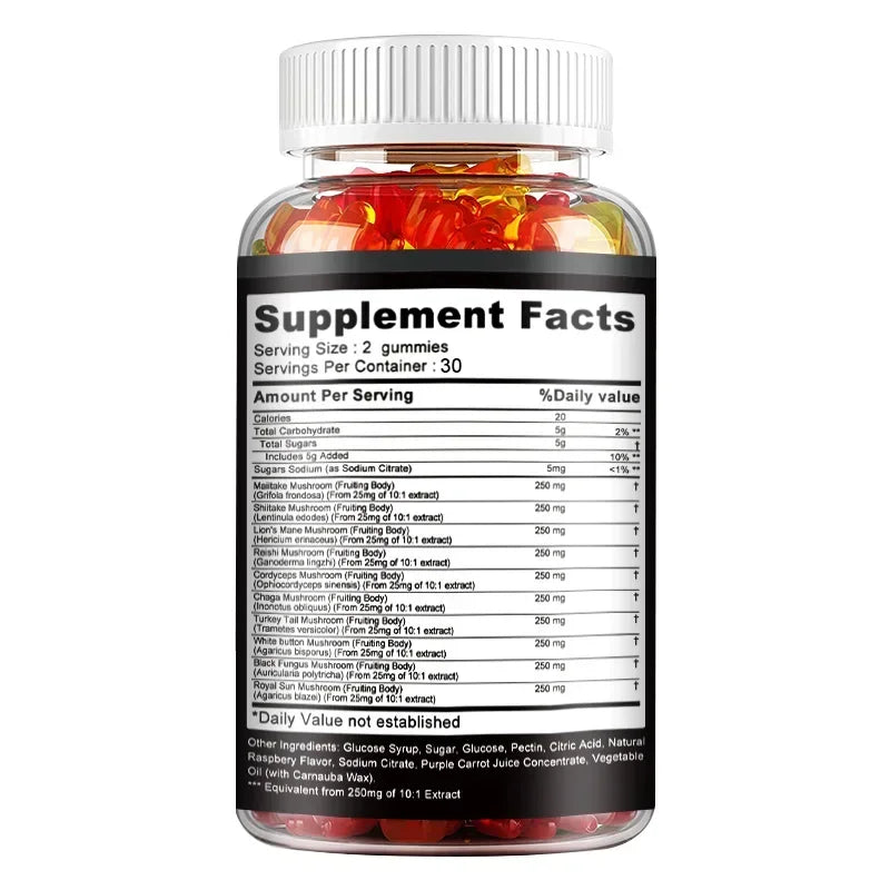 10-Strain Mushroom Gummies for Energy, Focus, and Stress Relief