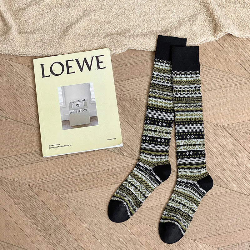 Women's Retro Knitted Knee Socks | Vintage Style for Autumn & Winter