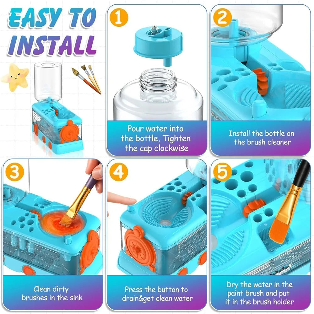 4-in-1 Paint Brush Cleaner Tool & Tray | Essential Painting Supplies