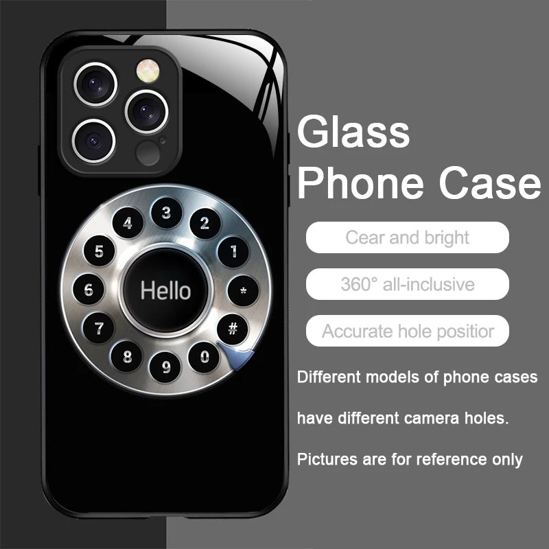 Funny Retro Rotary Dial Pattern Tempered Glass Phone Case for IPhone 17 16 Pro Max 16 15 14 Plus 13 12 Mini 11 X XS MAX XR Cover