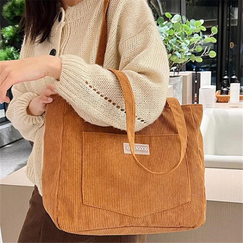 Stylish Women's Corduroy Shoulder Tote Bag | Large Capacity Handbag