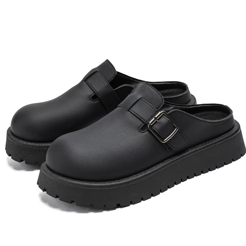 Men's Casual Leather Half Slippers | Non-Slip Summer Clogs