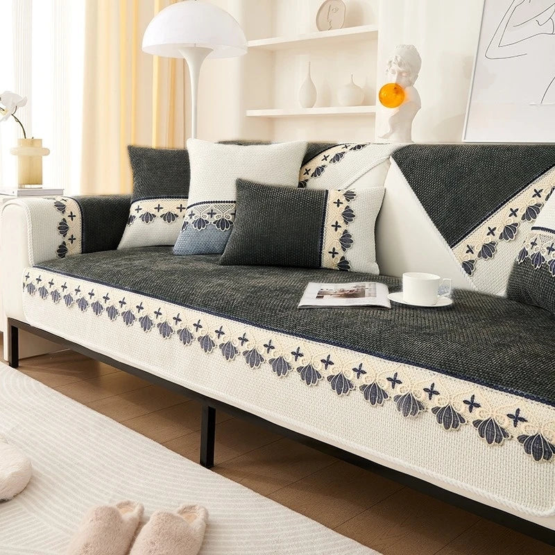 Stylish Lace Sofa Cover | Anti-Slip, Machine Washable, All-Season